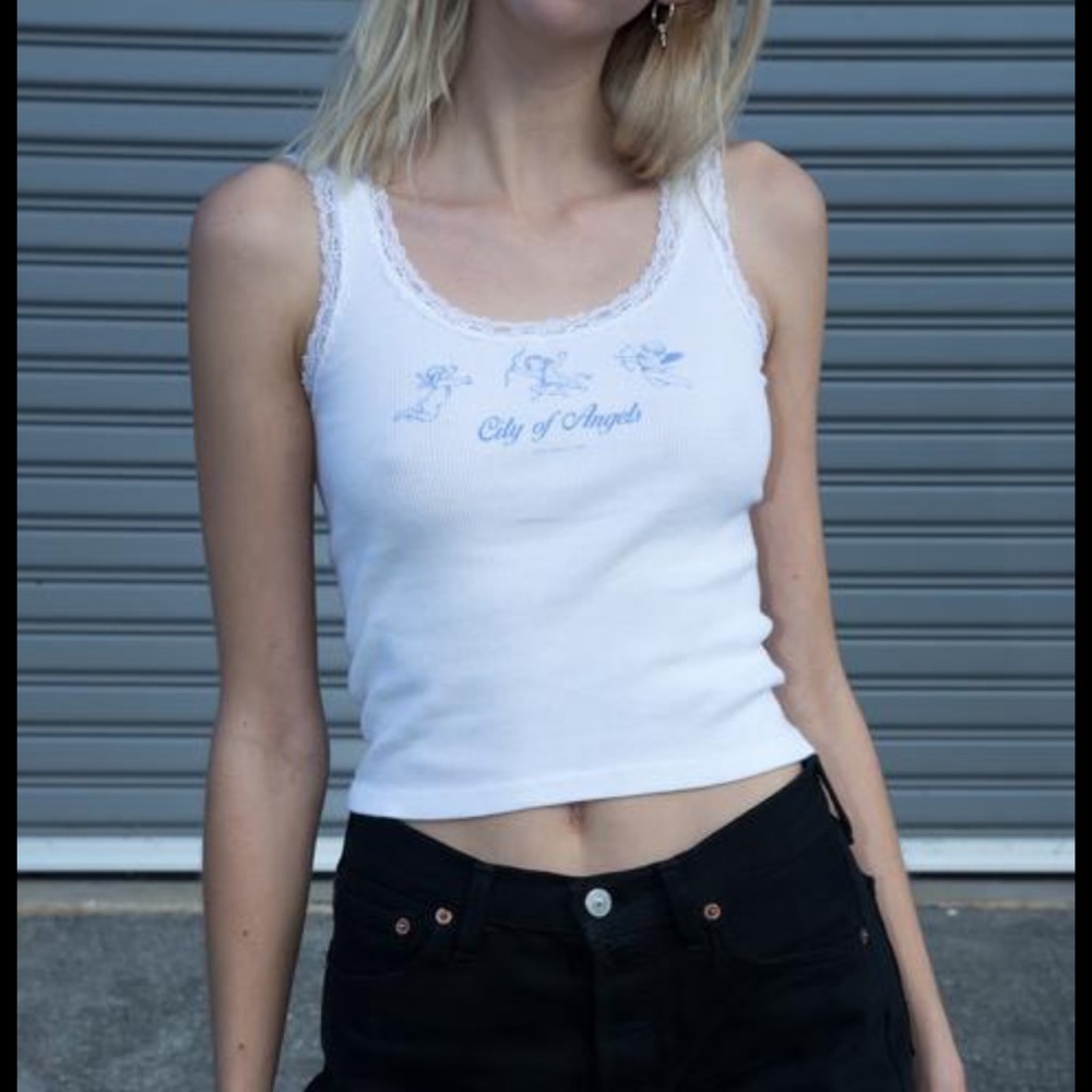 NWT Rare Brandy Melville Ronnie City of Angels White Lace Tank Top